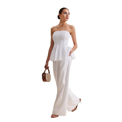 Women's Professional White Casual Trousers Fashion Tube Suits