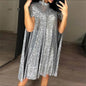 Women's Sequin Long Sleeve Split Dress Small Stand Dresses