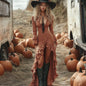 Women's Halloween Sexy Ruffles Solid Color Long Dresses