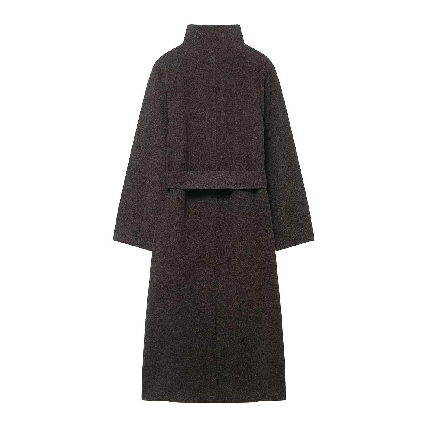 Women's Fashion Stand Collar Belt Woolen Outerwear Coats