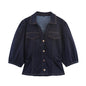 Women's Slim Denim Puff Sleeve Shirt Flared Suits