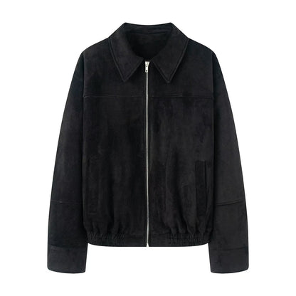Women's Suede Flight Autumn Lapel Casual Zipper Jackets
