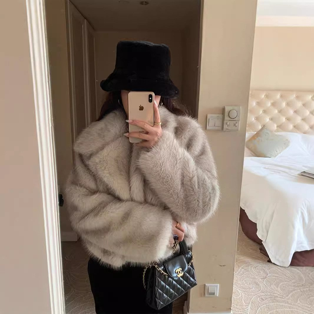 Women's Protection Furry Fur Large Lapel Temperament Imitation Coats
