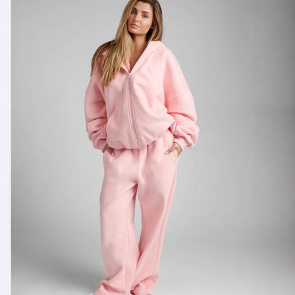 Women's Spring Solid Color Hooded Long-sleeved Zipper Suits