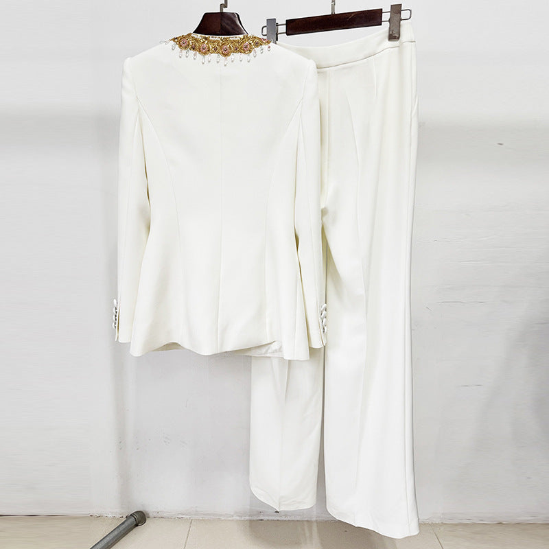 Fashion Embroidered Sequin Bead Diamond Trousers Suits