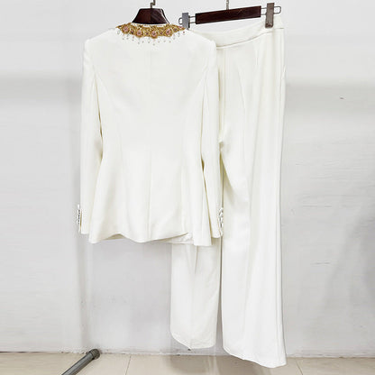 Fashion Embroidered Sequin Bead Diamond Trousers Suits