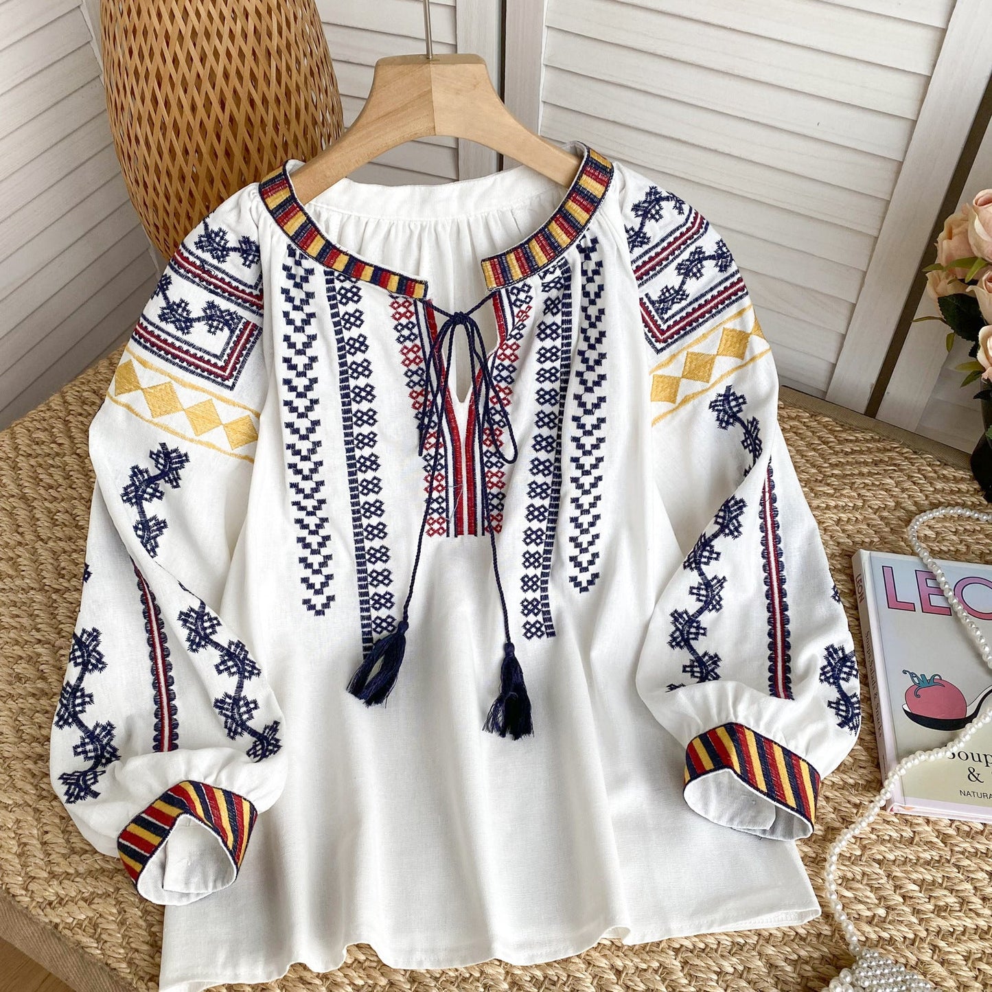 Women's Retro Embroidered Shirt Bohemian Vacation Style Tops