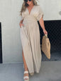 Solid Color Bat Sleeve Elastic Waisted Slimming Dresses