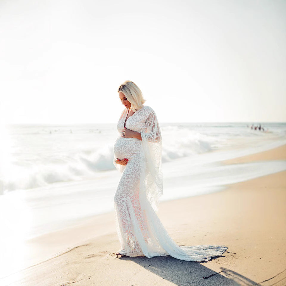 Sexy Deep Flared Sleeves Lace Tight Wedding Dresses