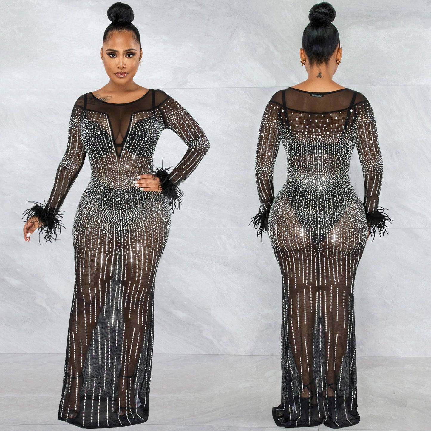 Women's Fashion Nightclub Party Hot Drilling Mesh Dresses