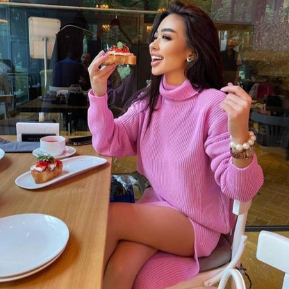 Turtleneck Loose Pullover Split Sexy Long Suits