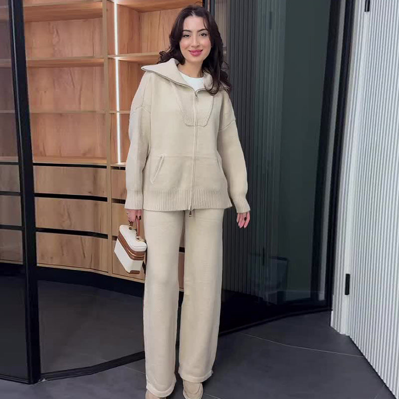Women's Autumn Polo Collar Solid Color Thick Suits