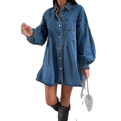 Women's Fashion Casual Shirt Button Long Sleeve Dresses