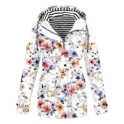 Women's Camouflage Printed Hooded Pocket Splash Outdoor Coats