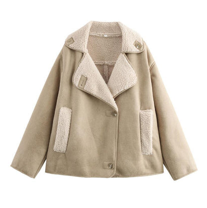 Women's Retro Style Woolen Lapel Loose Fur Tops