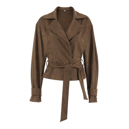 Women's Suede Retro Commuter Brown Collar High-grade Coats