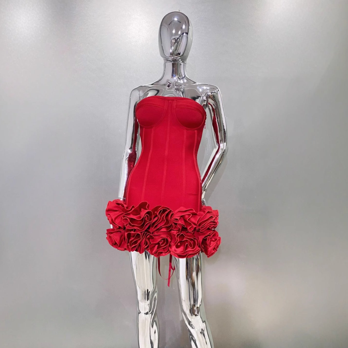 Hot Red Three-dimensional Bud Swing Sexy Lacing Tops