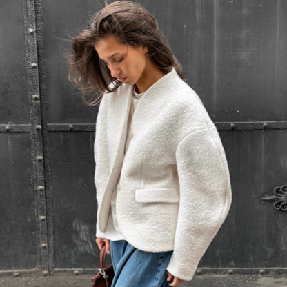 Women's Thick Woolen Design Solid Color Style Coats