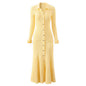 Bright Yellow Collar Long Sleeve Knitted Dresses