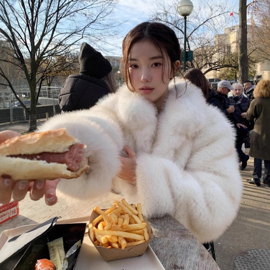Women's Faux Fur Stand Collar Dyed Tip Fox Jackets