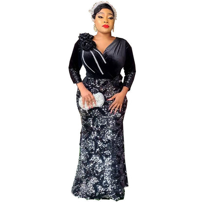 Luxury African Fashion Slim Veet Sequined Dresses