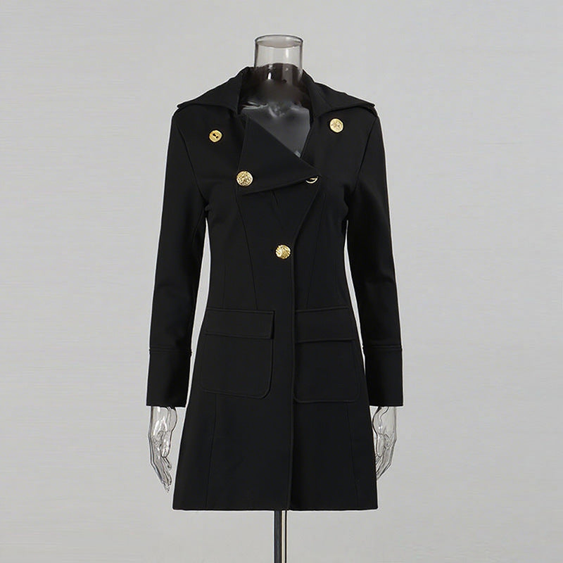 French Retro Irregular Lapel Trench Simple Solid Color Suits