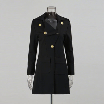 French Retro Irregular Lapel Trench Simple Solid Color Suits