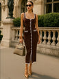 Women's Russian Dress Contrast Color Single Row Slit Dresses