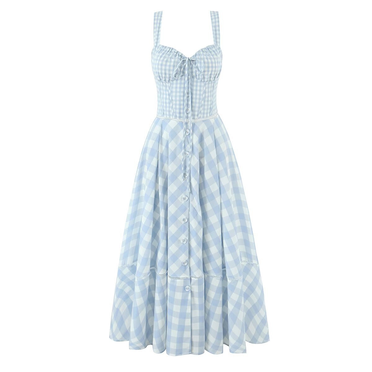 Women's Dignified Hollow Stitched Backless Large Swing Waist Trimming Spaghetti Dresses
