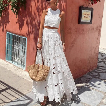 Popular Casual Lace Hollow Two-piece Set Suits