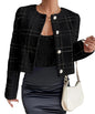 Women's Plaid Button Front Elegant Round Neck Coats