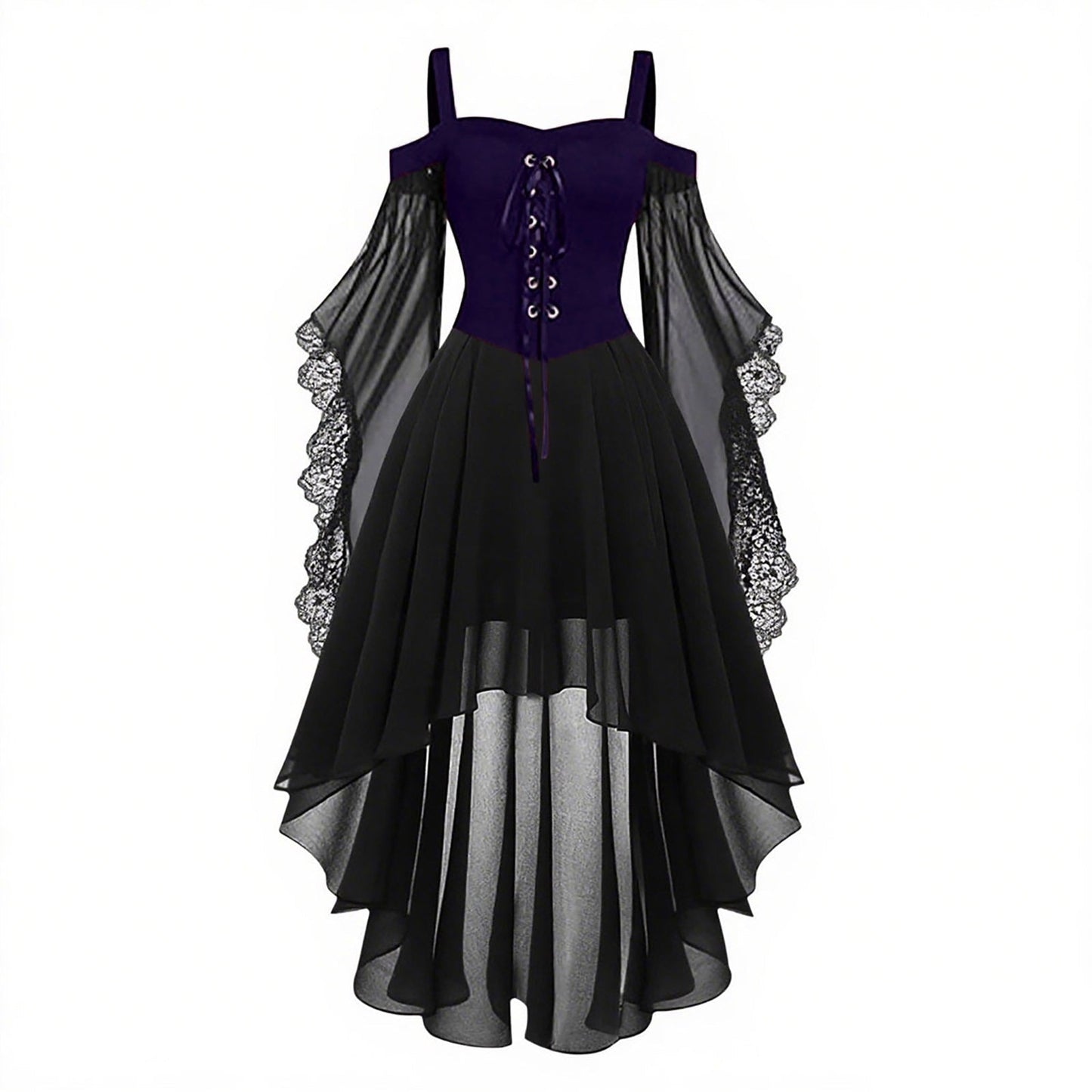 Gothic Style Halloween Witch Front Back Long Dresses