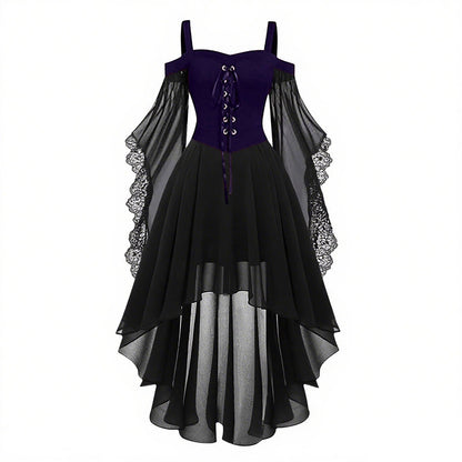 Gothic Style Halloween Witch Front Back Long Dresses