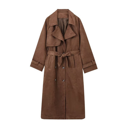 Women's Autumn Double-breasted Lapel With Belt Long Coats