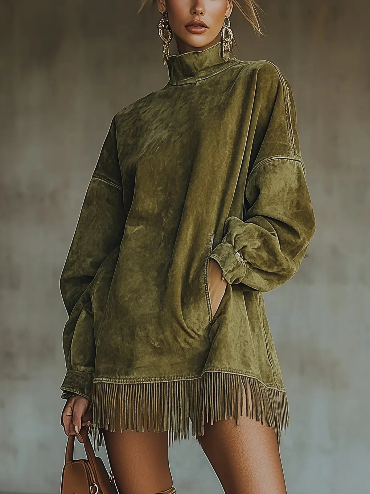 Women's Long-sleeved Solid Color Distressed Tassel Patchwork Sweaters