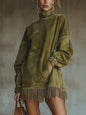 Women's Long-sleeved Solid Color Distressed Tassel Patchwork Sweaters