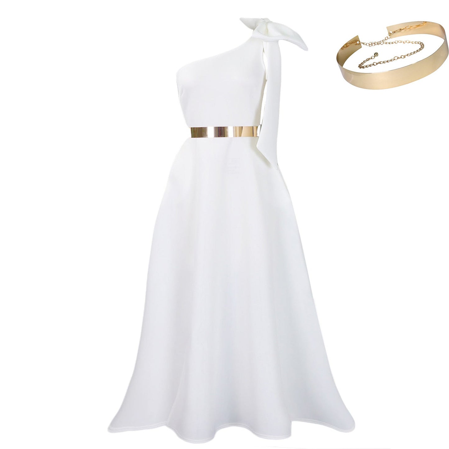 Graceful Fashionable Oblique Shoulder Bow Banquet Dresses