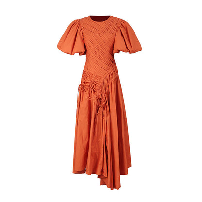Women's Irregular Long Dress Round Neck Puff Dresses