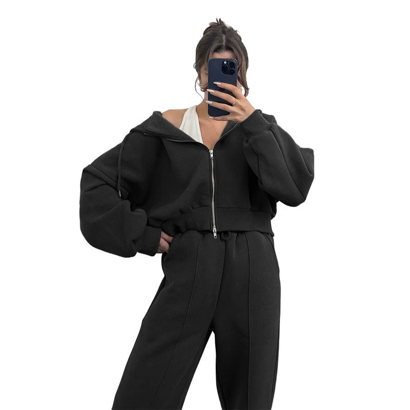 Women's Solid Color Hooded Two-piece Fashion Casual Cardigans