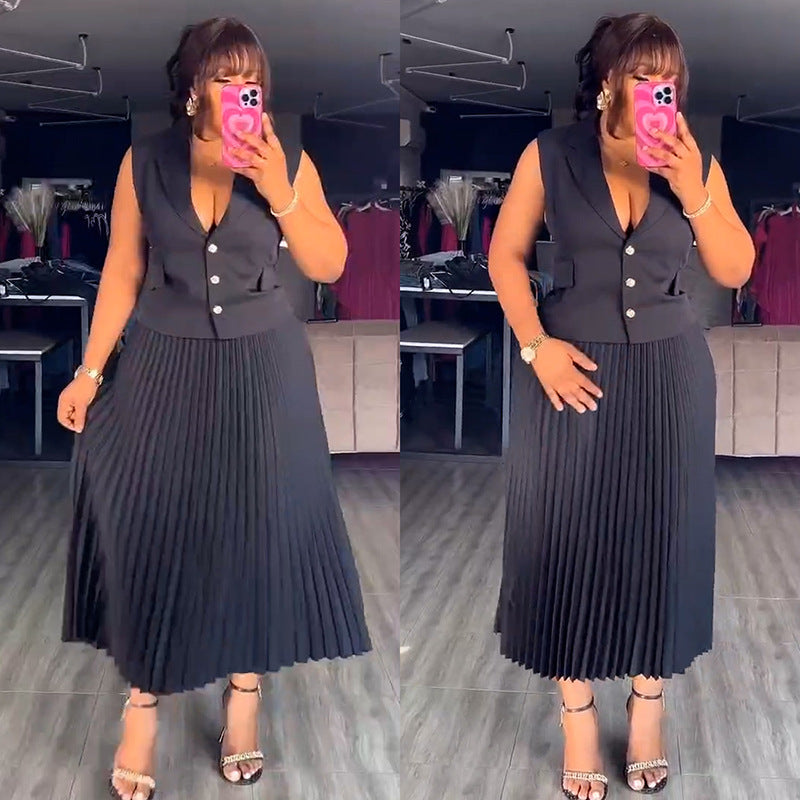 Women's Fashion Elegant Collar Single-breasted Pleated Suits