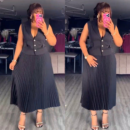 Women's Fashion Elegant Collar Single-breasted Pleated Suits
