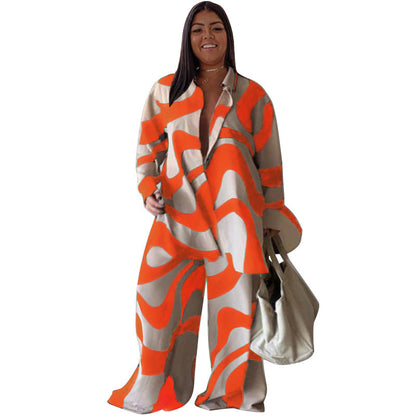 Women's Fashion Printed Loose Long Sleeves Shirt Suits