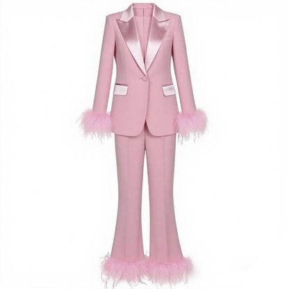 Women's Feather Stitching Two-piece Elegant Dress Style Suits