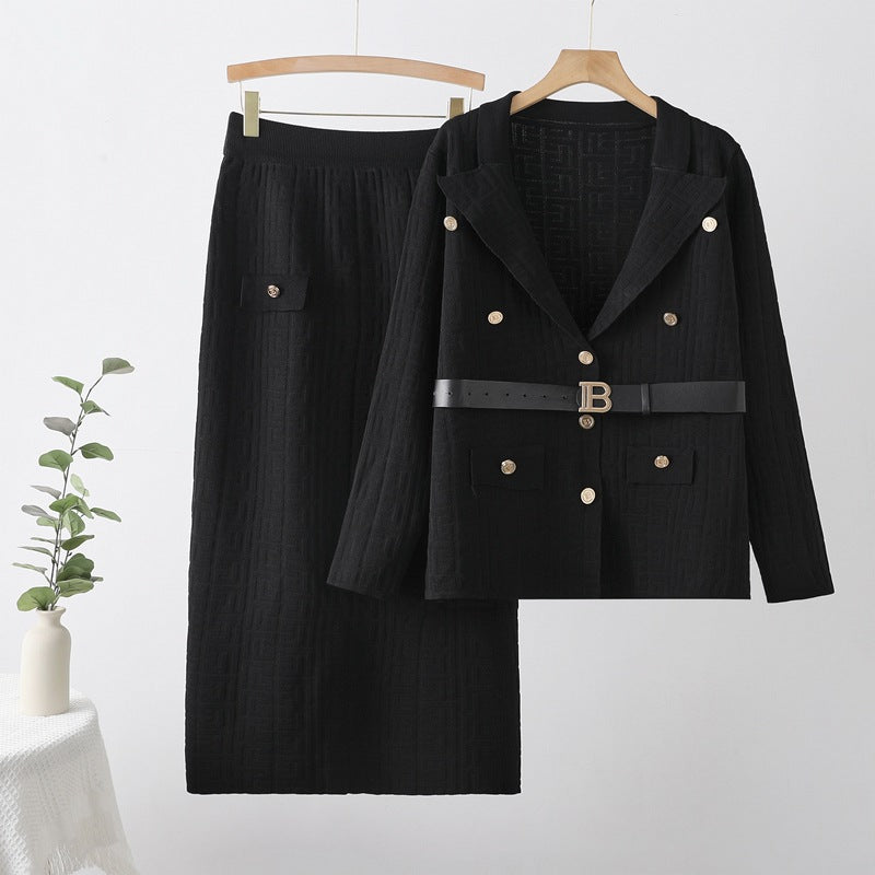 Women's Double Breasted Lapel Waist Tight Knitted Suits