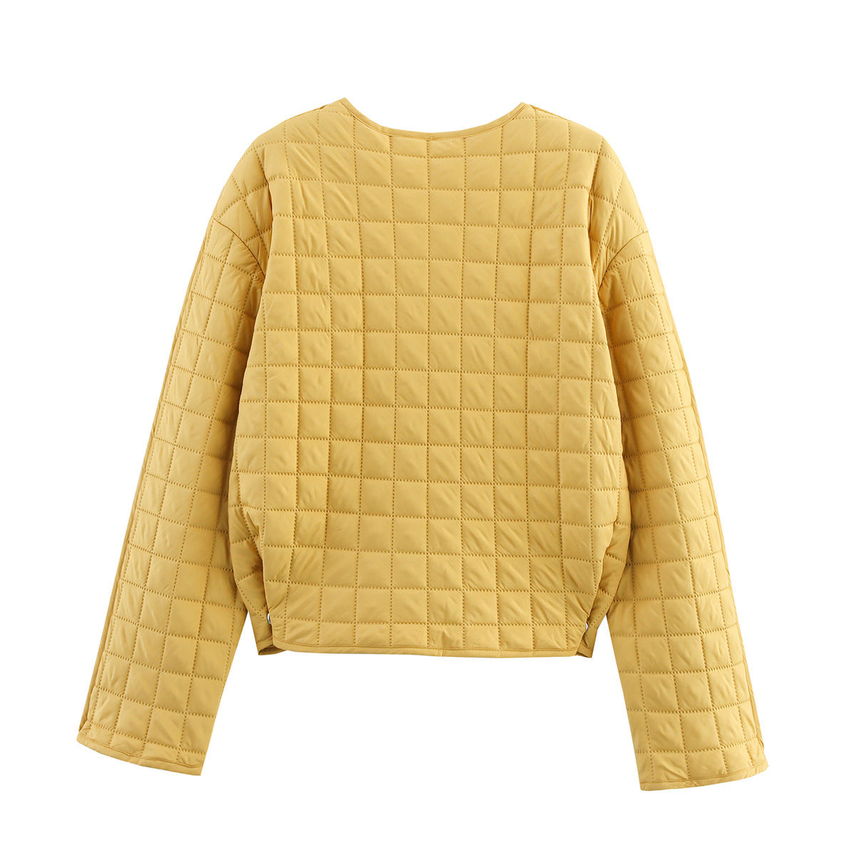 Round Neck Long Sleeve Single-breasted Plaid Coats