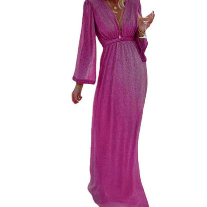 Women's Fashion Casual Collar Long Sleeve Sequins Dresses