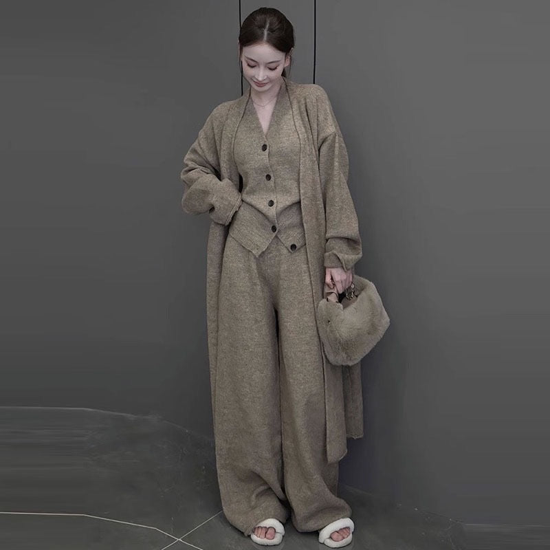 Women's Mid-length Lazy High-grade Knitting Three-piece Thick Suits