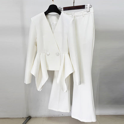 Stylish Designer Ruffle Slim Two-piece Set Suits