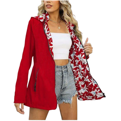 Women's Autumn Printed Zipper Windbreaker Fashion Double-sided Coats