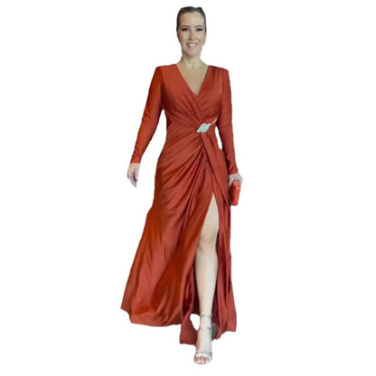 Women's Summer Solid Color Long Sleeve Slim Dresses